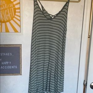 Green and white striped dress